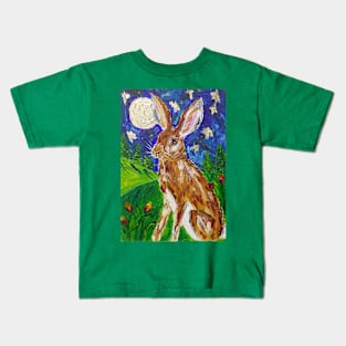 Hare among Tulips and a Gold Moon Kids T-Shirt